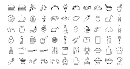 Food line art icon bundle illustration