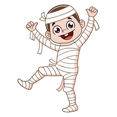 Happy Cartoon Mummy Boy Halloween Vector Illustration