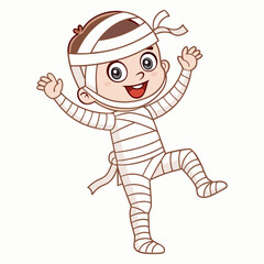 Happy Cartoon Mummy Boy Halloween Vector Illustration