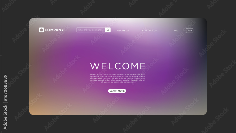 Poster modern website landing page design with vibrant gradient and welcoming message for business