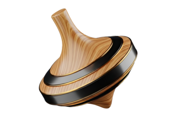 Classic Wooden Spinning Top with Black and Gold Accents