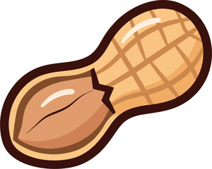 Cartoon Cracked Peanut with Visible Nut Kernel
