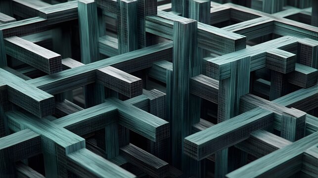 Abstract Teal Wood Block Interlocking Structure Design