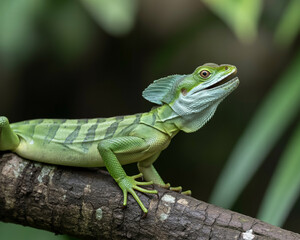 Green Basilisk Lizard on a Tree Branch reptile green lizard