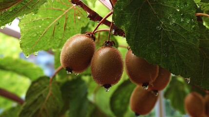 Fresh kiwi fruits on the tree, Generative AI,