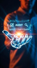 Professional Audit Concept With Glowing Hand And Digital Interface, Business Assurance.