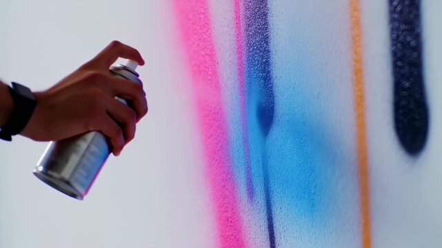 Colorful Graffiti Art Creation with Aerosol Spray Paint Can, Close-Up View, urban creativity