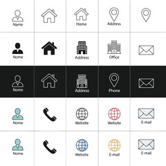 Variety of contact and location icons in different styles