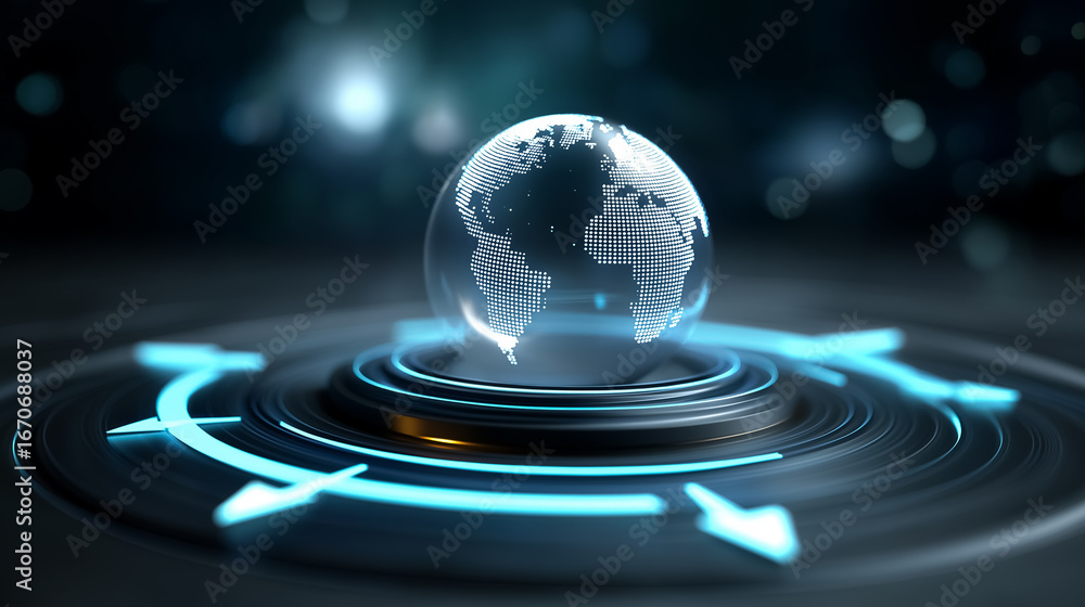 Aufkleber globe projection displays interconnected digital world. high-tech setting with glowing lines emphasi