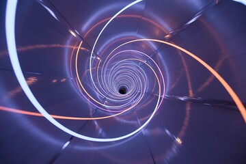 Dive into a mesmerizing neon light tunnel, a futuristic portal to endless possibilities and vibrant digital journeys ahead.