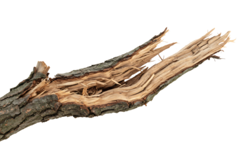 自然の力強さを感じる、割れた木の枝　鮮明な質感を写実的に表現