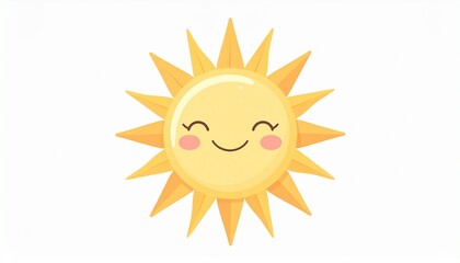 Bright and Cheerful Cartoon Sun Illustration Smiling Happily, Radiating Warmth and Joy, Perfect for Kids' Designs and Summer Themes