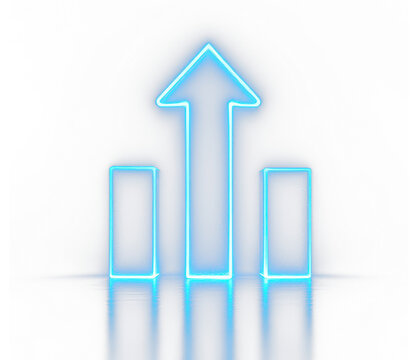 Shining neon upward arrow with glowing bars representing progress momentum and positive results in futuristic business growth and digital financial performance visualization