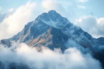 Obraz premium Mountain covered in snow and clouds