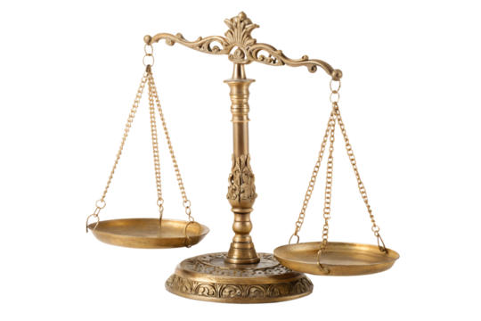 Golden Scales of Justice Symbol of Balance, Law, and Legal Concepts for Ethical Decision-Making