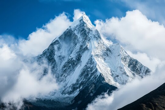 Mountain covered in snow with a cloud on top