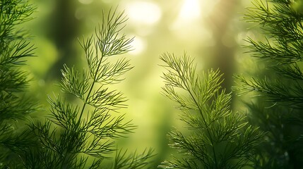 Naklejka premium Fresh green dill herb with natural sunlight in a garden, a beautiful photo of nature