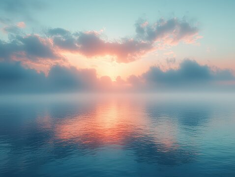 Pink Sunset Over Calm Sea with Reflections
