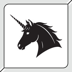 Majestic black unicorn head silhouette symbol of fantasy and magic isolated on white background