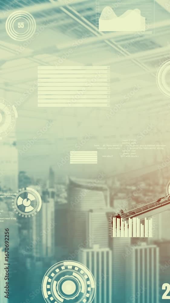 Poster future building construction and inventive engineering project concept with hud hologram graphic des