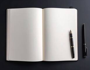   A open, empty notebook with a pen beside it, ready for writing Ai 