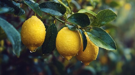 fresh lemon fruits on the tree, Generative AI,