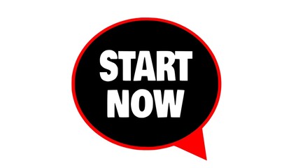 Start Now Text in Red Black Speech Bubble Icon – Motivational Vector Design