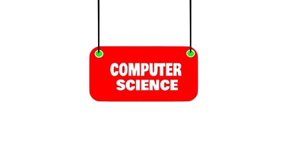 Computer Science Text on Red Hanging Sign – Education Vector Illustration