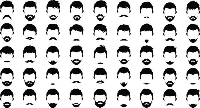 Male beard and mustache styles collection set for grooming and fashion vector design icons