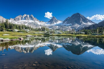 Beautiful mountain lake with a reflection of the mountains in the water