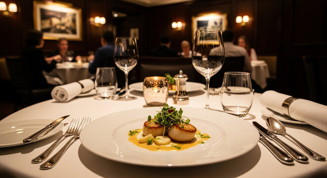 D&icirc;ner romantique dans un restaurant gastronomique