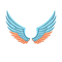 Fototapeta premium Vibrant blue and orange stylized wings emblem graphic isolated illustration design element