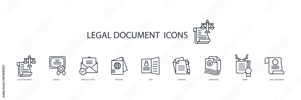 Poster legal document icon set.vector.editable stroke.linear style sign for use web design,logo.symbol illu