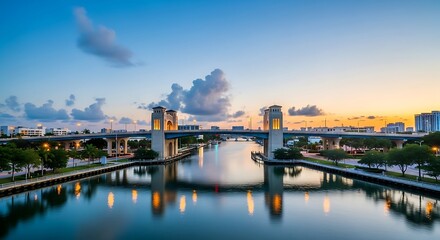 Naklejka premium Florida City Bridges Sunrise Reflection.