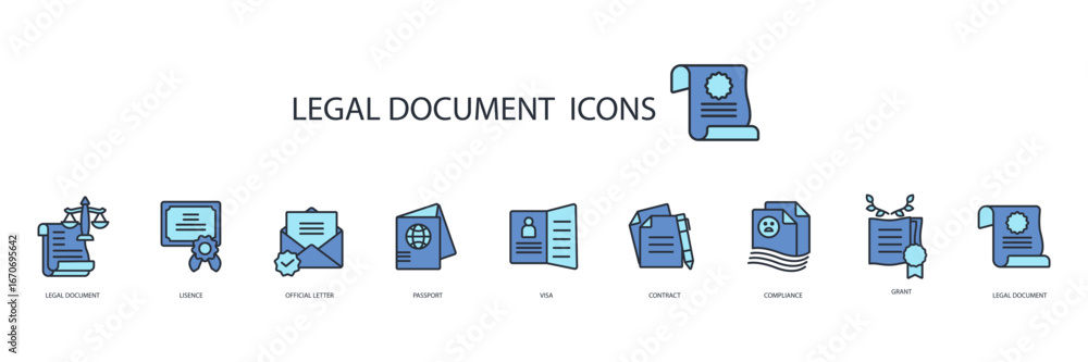 Poster legal document icon set.vector.editable stroke.linear style sign for use web design,logo.symbol illu