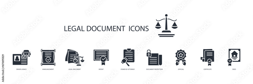 Poster legal document icon set.vector.editable stroke.linear style sign for use web design,logo.symbol illu