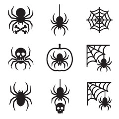 Halloween Spider Web Icons – Creepy Silhouettes and Decorations
