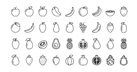 Fruits line art icon bundle illustration