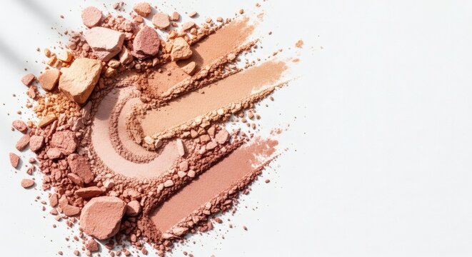 Assortment of makeup swatches and powders in warm tones