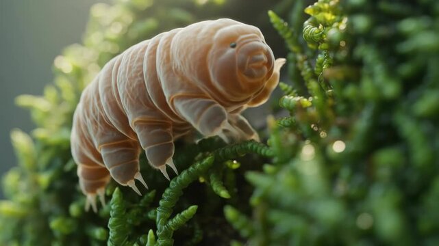 Tardigrade Climbing on Mossy Surface