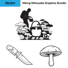 Woodland Mushroom Foraging Knife Mushroom Cap Silhouette Hiking Vector Bundle