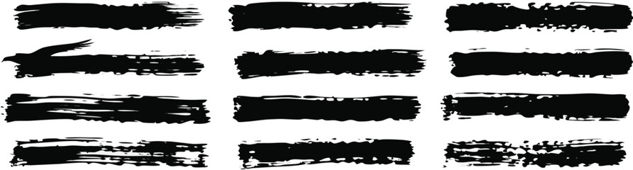 Black Brush Strokes Set. Grunge Paint Vector brush Strokes . Distressed banner isolated paintbrush Textured shape 

