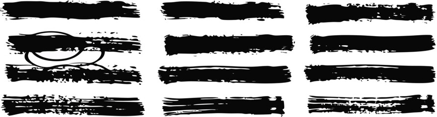 Black Brush Strokes Set. Grunge Paint Vector brush Strokes . Distressed banner isolated paintbrush Textured shape 
