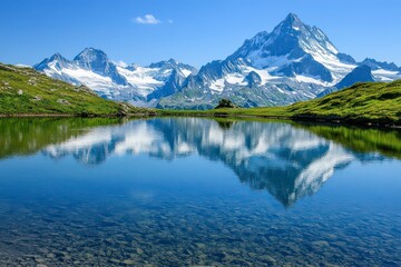 Beautiful mountain lake with a reflection of the mountains in the water
