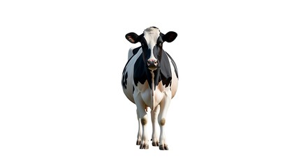 Front view of a black and white cow isolated on white background