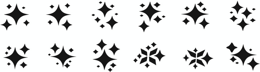 Set of sparkle star icons. Abstract silhouettes of flowers icon, shine icon, clean icon, stars icon shape vector illustration.  
