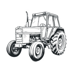 Obraz premium Vintage tractor sketch for farm design and branding project. Halloween vector illustration