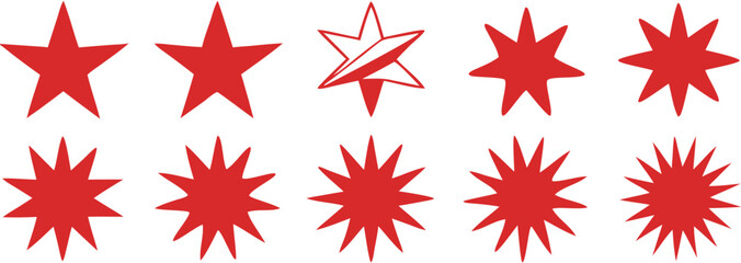 Blank starburst badge sticker label and red starburst set. Sale sticker, price tag, starburst icon, rice sticker, sale sticker, price tag, starburst, quality mark, retro stars, circle sticker set. 