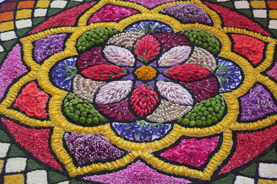 pookalam designs for onam celebrations , pookalam made for part of onam celibration in kerala, india. it also referred to as athapookalam, is often made in a circular shape with flowers on floor