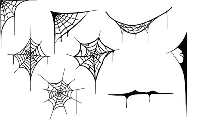 Set of detailed vector spider webs and corners for Halloween and spooky decoration designs